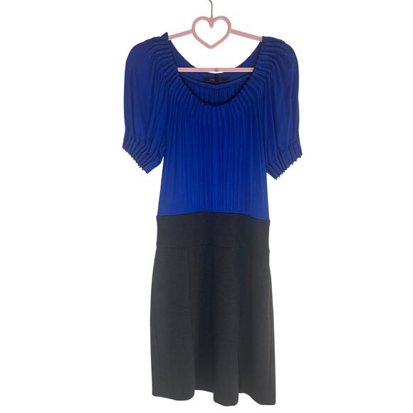 BCBG Max Azria Women's Pleated Two-Tone Mini Dress Size 6 Blue Black Elegant - Picture 3 of 11